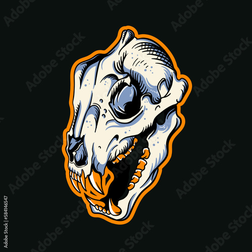 Hand drawn illustration of tiger head skull vector design