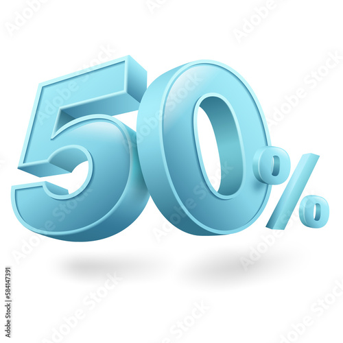 50% discount template, 3D letters, used for promotional advertisements in special sales. Isolated on white background. 