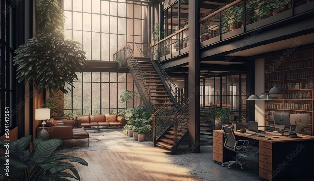 Obraz premium Redesign interior office space with furniture and modern interior decor