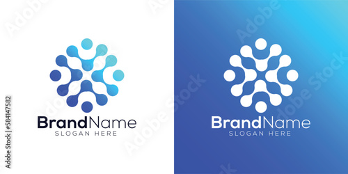 Technology consulting logo design template on white & blue background