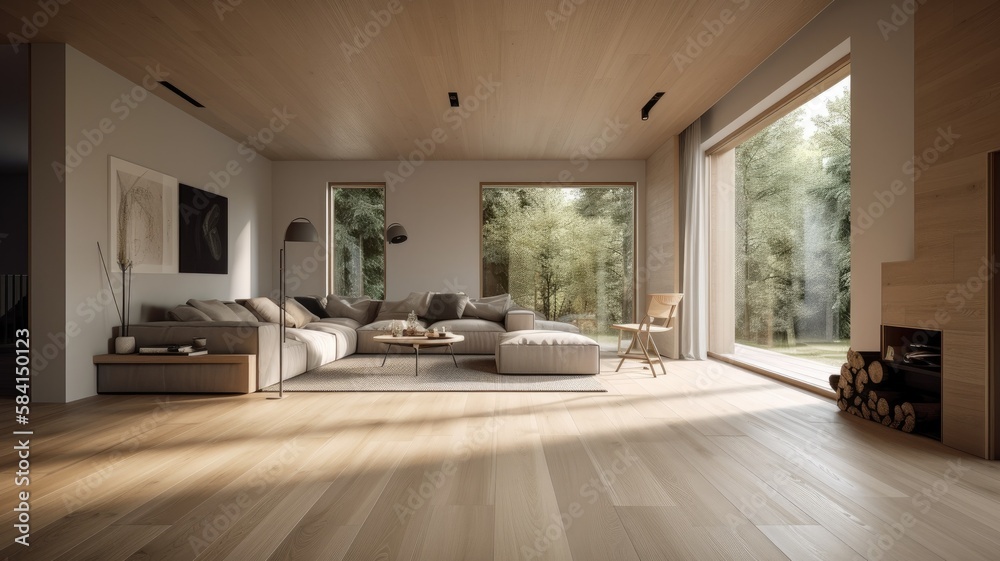 Wooden modern interior space, minimalistic clean design with natural material Wooden modern interior space, minimalistic clean design with natural material