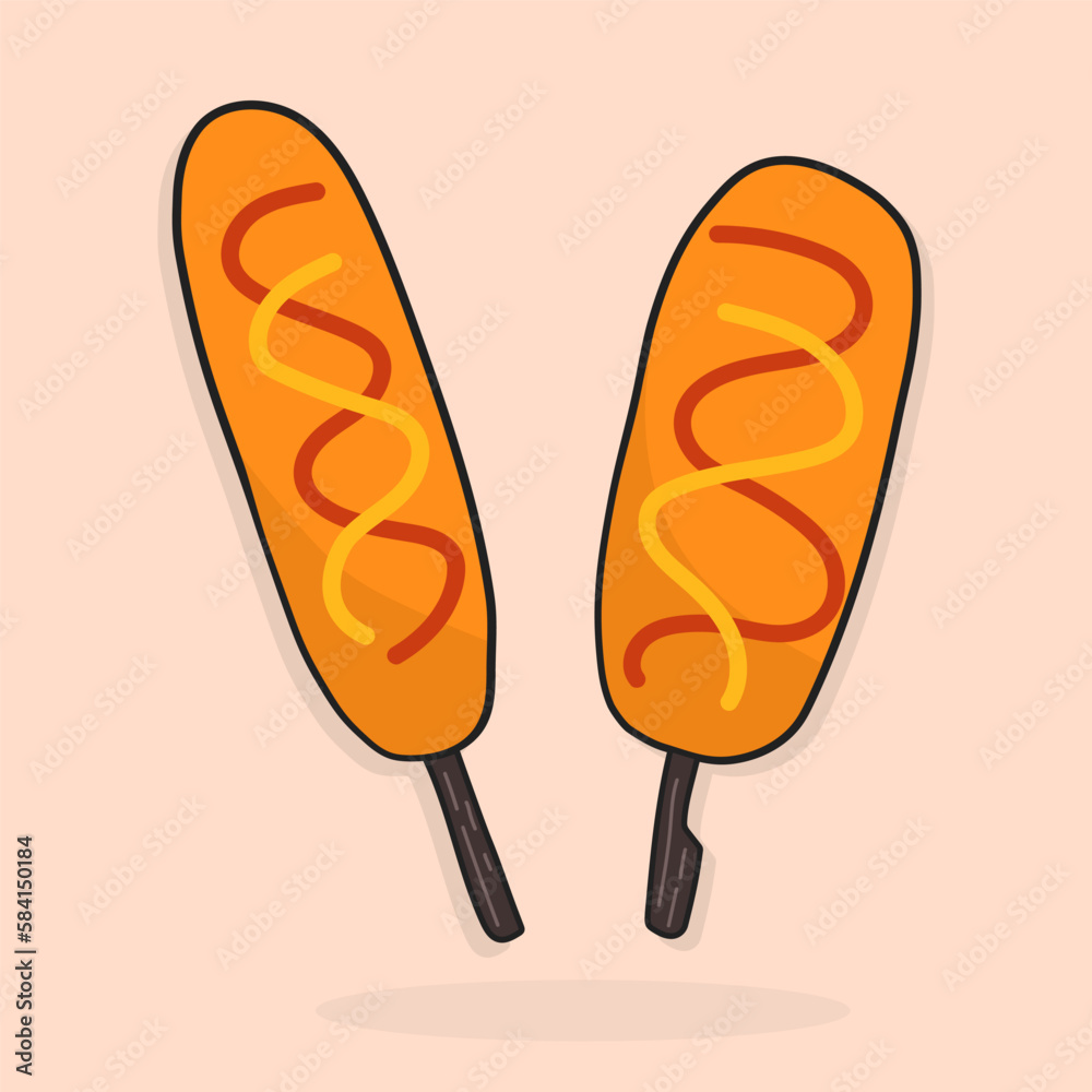 2 Corndog korean street food popular break time menu vector illustration. 2 Corndog korean street food popular break time menu vector illustration.
