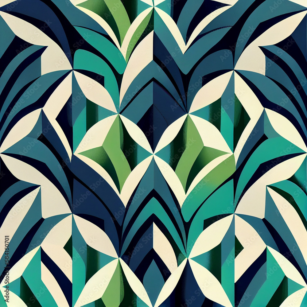 Fototapeta premium Blue and green minimalist geometric pattern, Generative AI