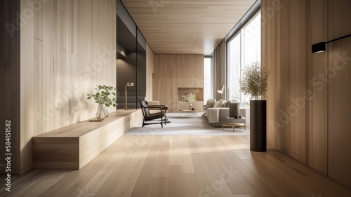 Wooden modern interior space, minimalistic clean design with natural material © Dniel