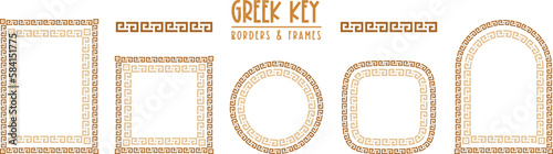 Greek key frames and borders collection. Decorative ancient meander, greece ornamental set, repeated geometric motif. Frames consist from tiny bricks, easy to resize or change frames proportion.