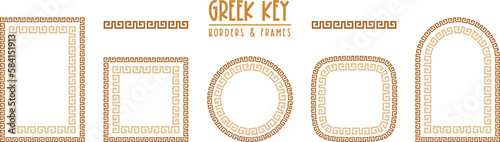 Greek key frames and borders collection. Decorative ancient meander, greece ornamental set, repeated geometric motif. Frames consist from tiny bricks, easy to resize or change frames proportion.