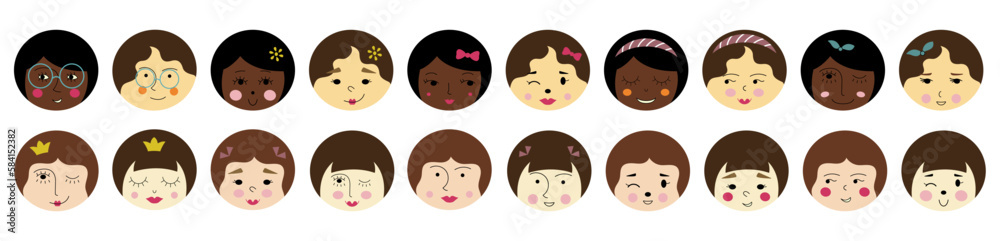 Feminine look, abstract personage, mascot design, funny face, cute icon. Feminine look, abstract personage, mascot design, funny face, cute icon.