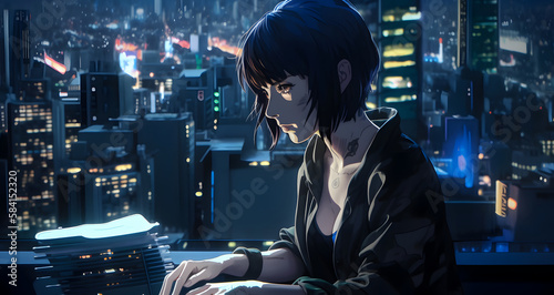 girl anime style cyberpunk hacker