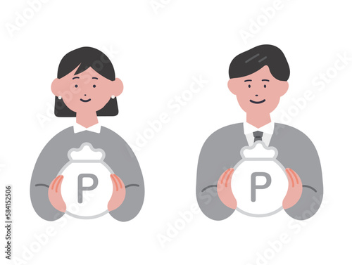 ポイントを貯めるビジネスパーソンのイラスト