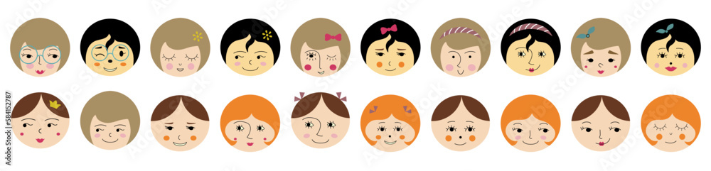 Feminine look, abstract personage, mascot design, funny face, cute icon. Feminine look, abstract personage, mascot design, funny face, cute icon.