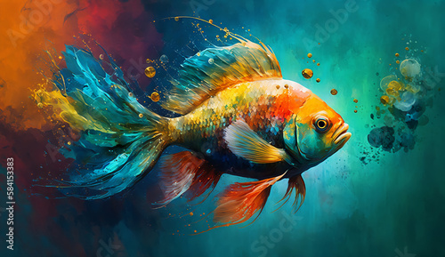 Fish in the water  oil paint. AI