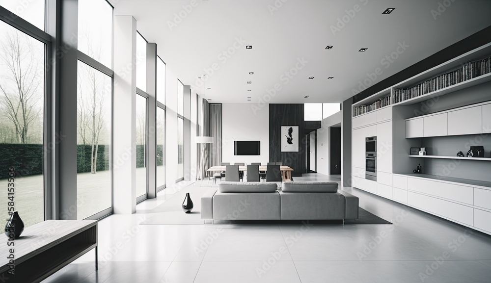 Light Grey modern interior space, minimalistic clean design in the living room Light Grey modern interior space, minimalistic clean design in the living room