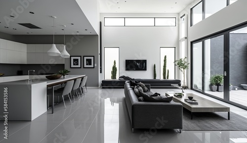 Light Grey modern interior space, minimalistic clean design in the living room