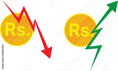 Sri Lanka rupee icon, LKR Rs vector, Rs coin inflection. Rs growth and down