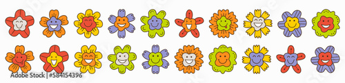 Smiling flower  abstract personage  mascot design  funny face  cute icon.