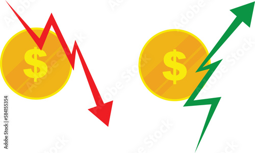 USD coin icon vector inflection growth and down