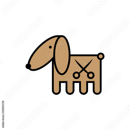 Dog grooming, haircut. Dog, comb and scissors. 