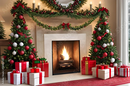 Una hermosa escena navideña, con dos árboles decorados(generada por a.i.) photo