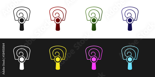 Set Korean hand fan icon isolated on black and white background. Vector