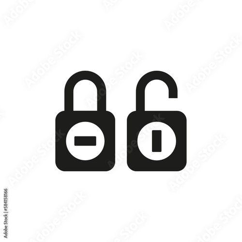 Padlock, lock. Open closed locks icons. Security, safety, encryption, protection, privacy concept. Vector illustration.