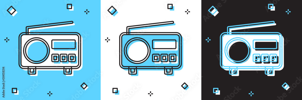 Set Radio with antenna icon isolated on blue and white, black background. Vector Set Radio with antenna icon isolated on blue and white, black background. Vector