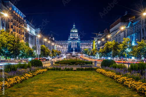 Photography Prague, Czech Republic - Historical Wenceslas Square with National Museum in the