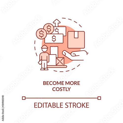 Become more costly terracotta concept icon. Expense growth. Supply chain challenge abstract idea thin line illustration. Isolated outline drawing. Editable stroke. Arial, Myriad Pro-Bold fonts used