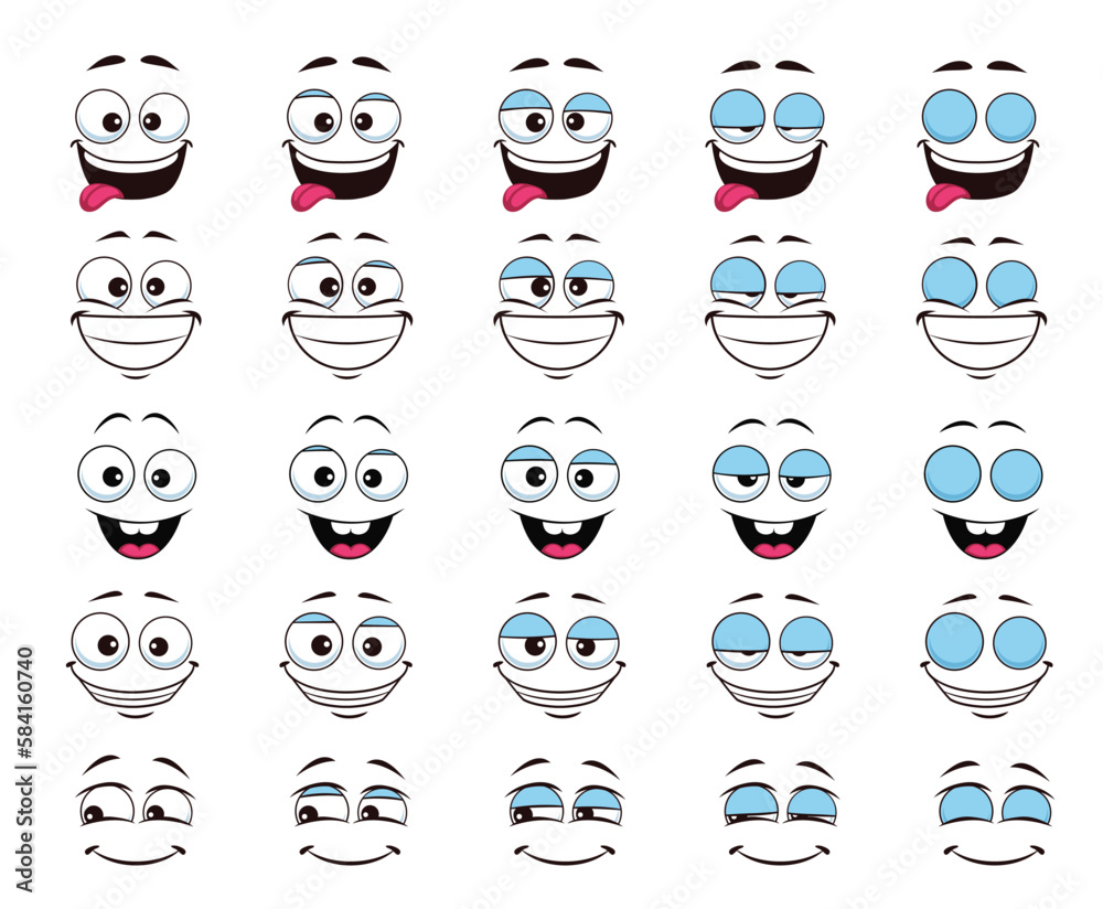 Cartoon Face And Blink Laugh Giggle Eye Animation Vector Happy Smiling