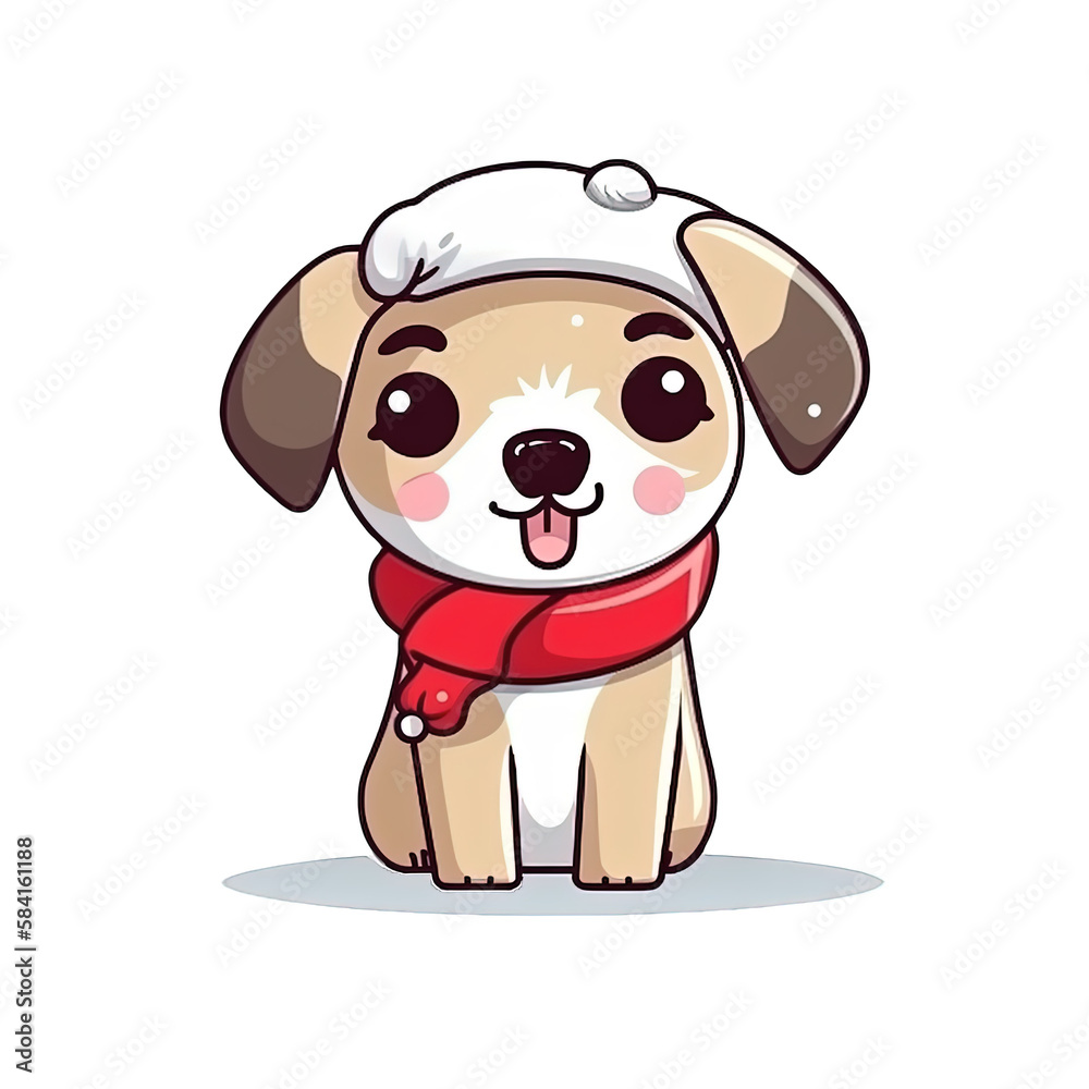 Fototapeta premium Cute Dog in christmas costumes Stickers bundle.generative AI