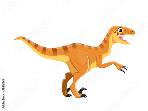 Cartoon Velociraptor dinosaur character. Prehistoric animal, ancient wildlife creature or paleontology dinosaur. Jurassic era monster, extinct Velociraptor predator reptile childish vector personage