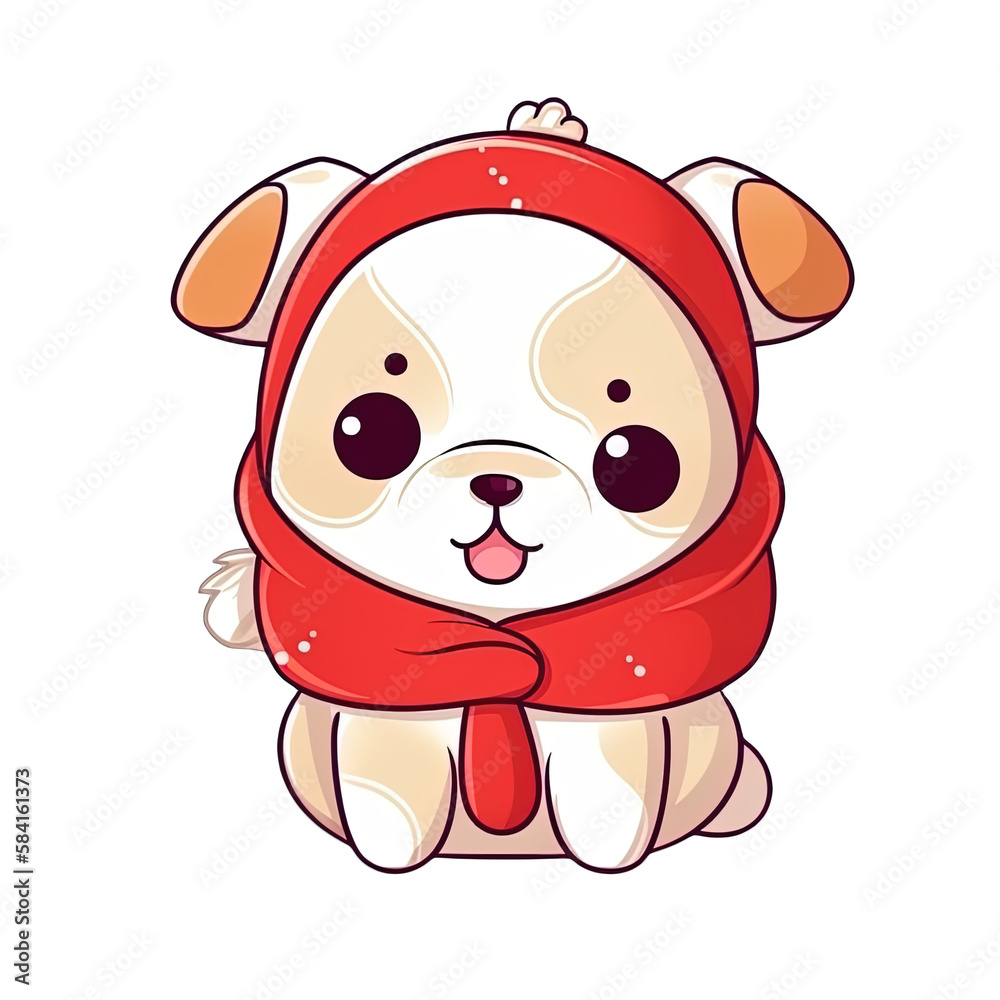 Cute Dog in christmas costumes Stickers bundle.generative AI