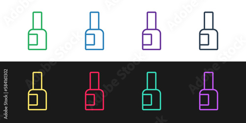 Set line Bottle of nail polish icon isolated on black and white background. Vector