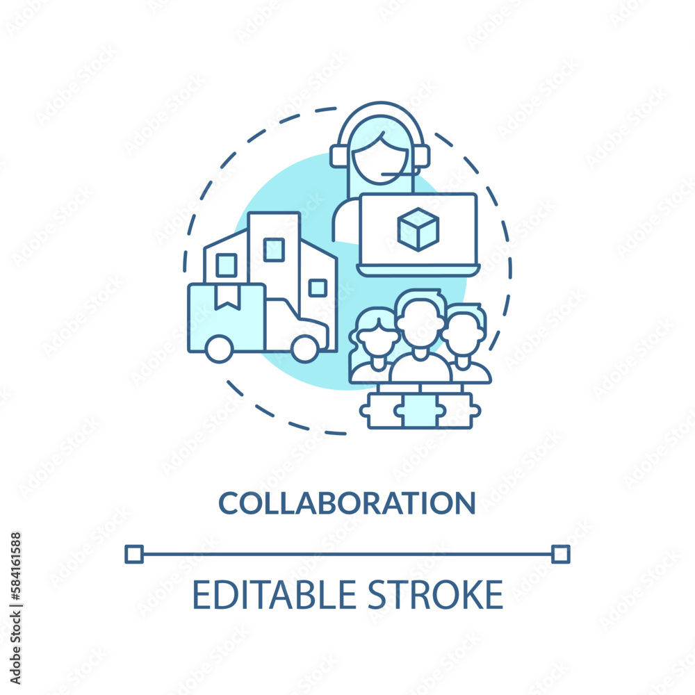 Collaboration turquoise concept icon. Logistics organizations. Disruption action plan abstract idea thin line illustration. Isolated outline drawing. Editable stroke. Arial, Myriad Pro-Bold fonts used