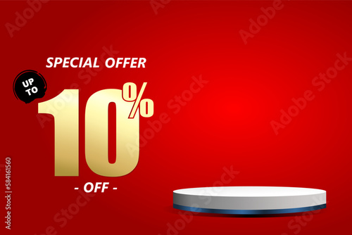 10 percent off sale isolated gold red sticker icon with podium. can used for business store.
