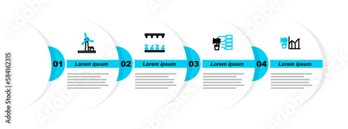 Set line Flower statistics, analysis, Automatic irrigation sprinklers and Wind turbine icon. Vector