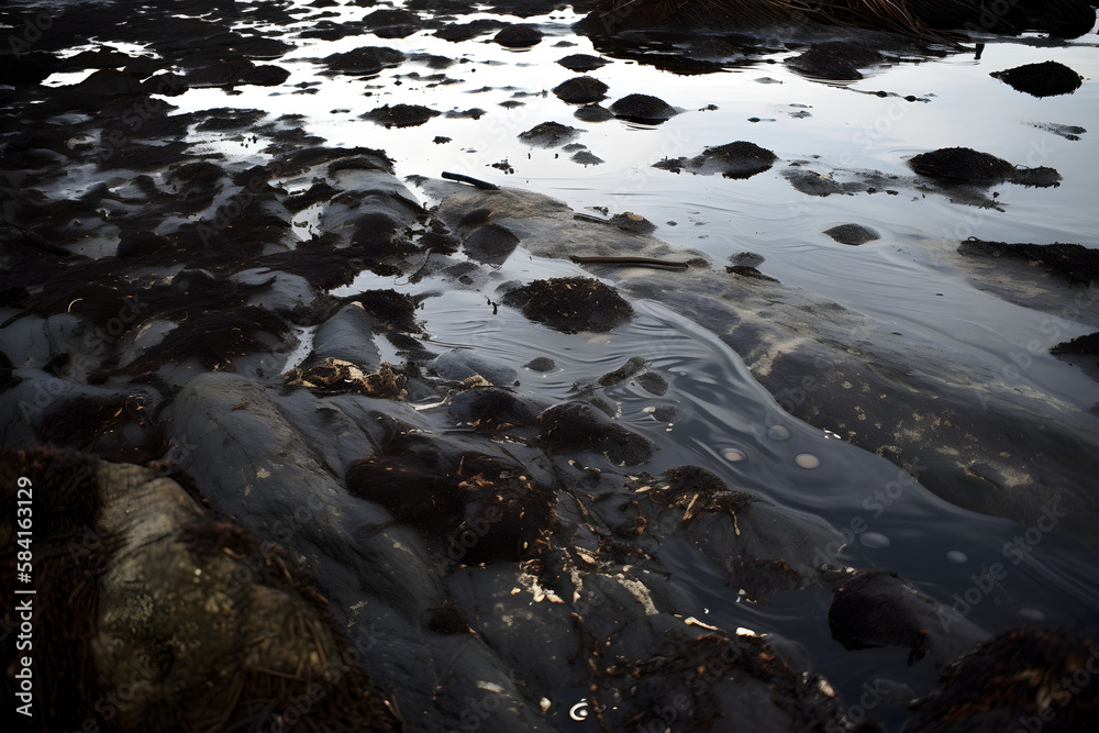 The Dark and Desolate Landscape of an Oil Spill: A Stark Reminder of the Need for Sustainable Energy Solutions - AI Generative The Dark and Desolate Landscape of an Oil Spill: A Stark Reminder of the Need for Sustainable Energy Solutions - AI Generative