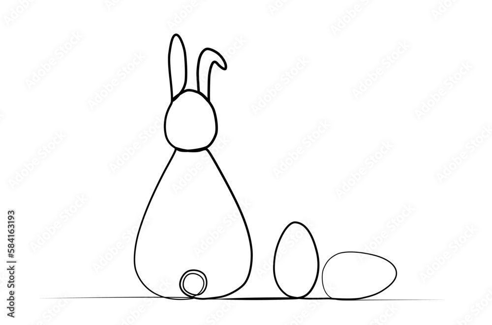Easter bunny and eggs in one line, continuous path. Easter bunny and eggs in one line, continuous path.