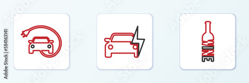 Set line Bottle of wine, Electric car and icon. Vector