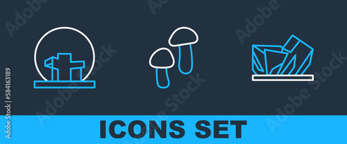 Set line Royal Ontario museum, Montreal Biosphere and Mushroom icon. Vector