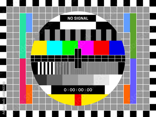 Fotomurale TV signal test screen, retro television color test of broadcast pattern, vector old video background