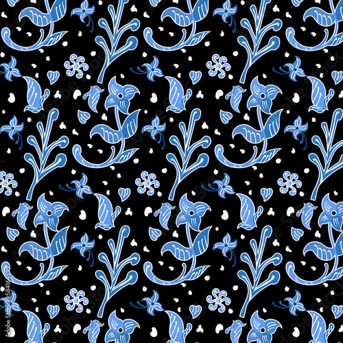 Indonesian batik Decorative floral seamless pattern, fashion background. dyeing applied to whole cloth, or cloth made using this technique originated from Indonesia.