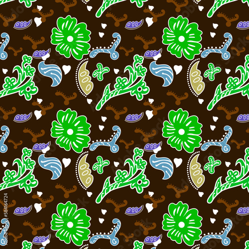 Indonesian batik Decorative floral seamless pattern, fashion background. dyeing applied to whole cloth, or cloth made using this technique originated from Indonesia.