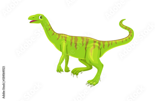 Cartoon elaphrosaurus dinosaur character. Isolated vector genus of ceratosaurian theropod dino that lived during the Late Jurassic Period. Prehistoric carnivorous reptile  wildlife lizard predator
