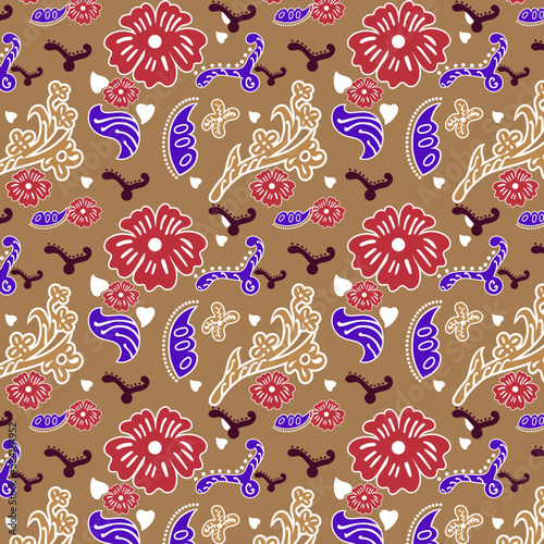 Indonesian batik Decorative floral seamless pattern, fashion background. dyeing applied to whole cloth, or cloth made using this technique originated from Indonesia.