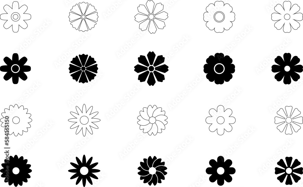 Flower icon set. Simple set of flower vector icons for web design isolated