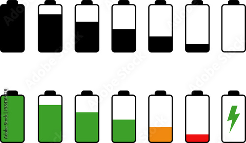 Battery Icon Set, Flat Battery Icon Vector Illustration
