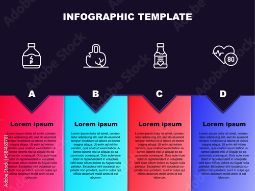 Set line Sports nutrition, Broken weight, Vitamins and Heart rate. Business infographic template. Vector