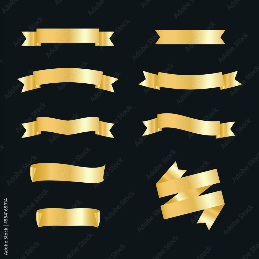 Gold Ribbon Set. Gold ribbon element. Modern simple ribbon collection. Vector illustration.