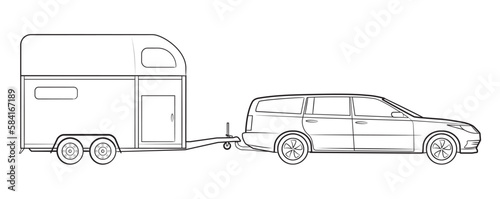 Car with horse trailer vector stock illustration.