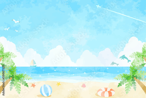 爽やかなビーチの風景イラスト